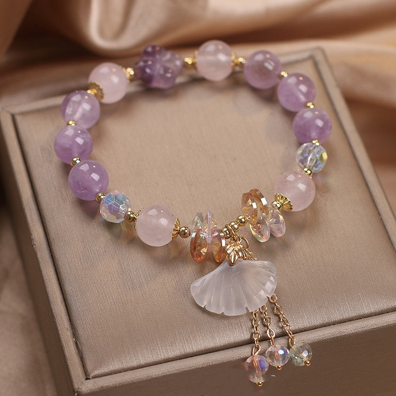 Natural Amethyst Bracelet Women White Jade Fan Pendant