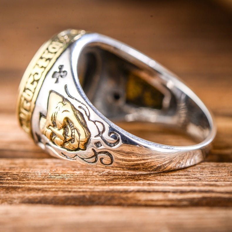 Five-pointed Star Thai Silver And Black Agate Men Ring