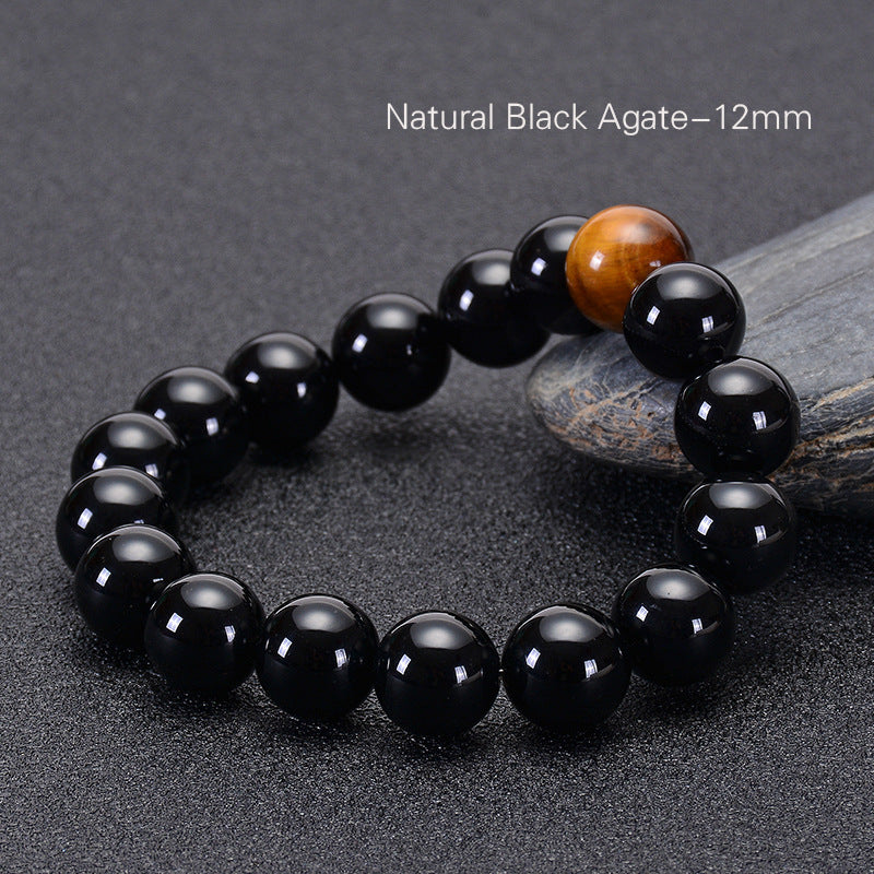 Natural Black Agate Bracelet Tiger Eye Men Bracelet