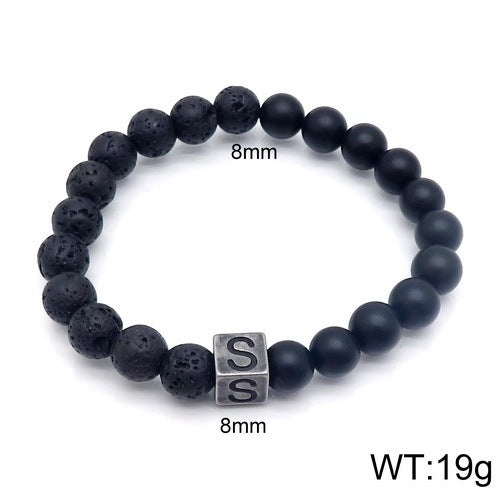 Volcanic Rock 26 English Letter Stainless Steel Bracelet Fashion Agate Bead Bracelet