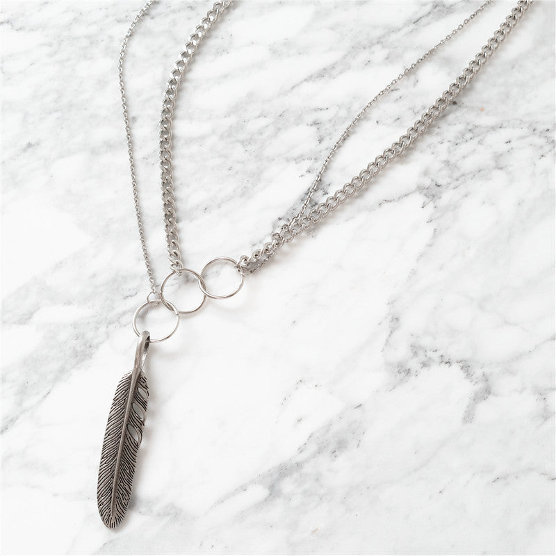 Hip-hop feather multi-layer men necklace