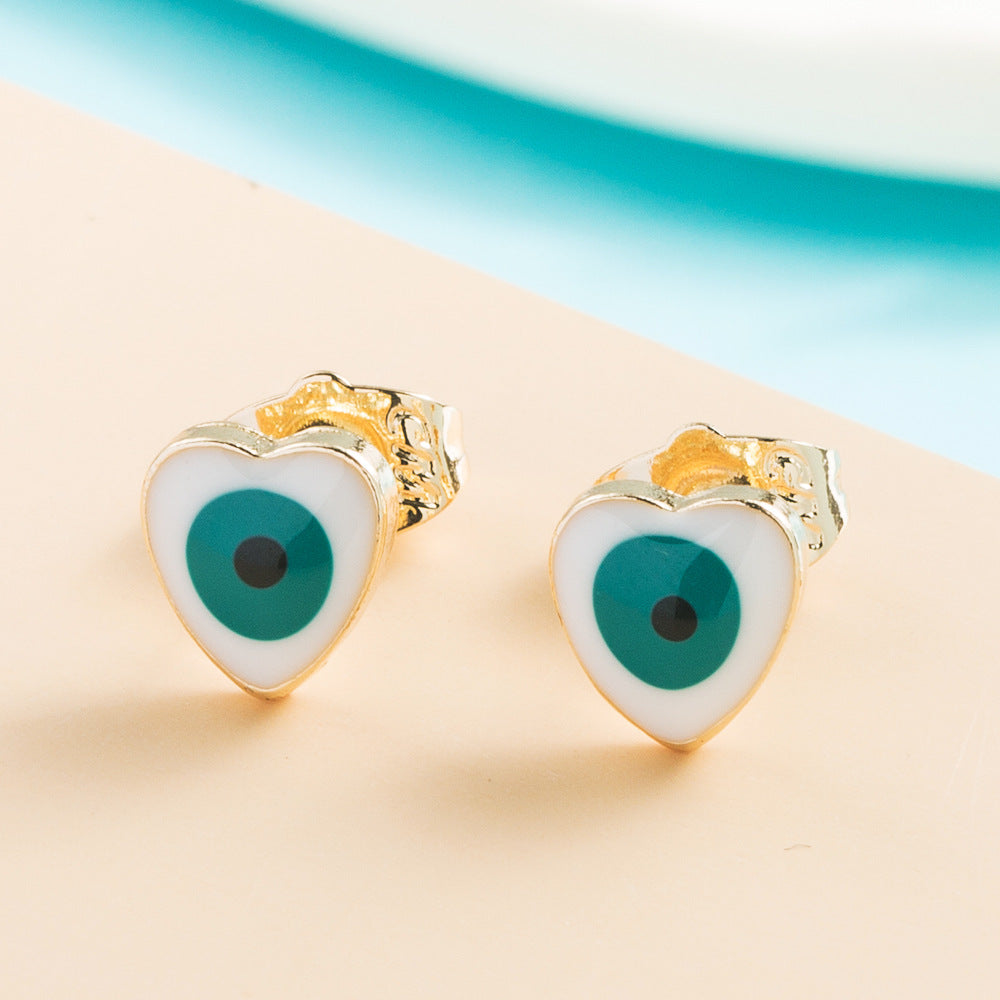 Copper Plated Gold Inlaid Zircon Oil Dripping Devil's Eye Earrings Small Exquisite Versatile Earrings For Women