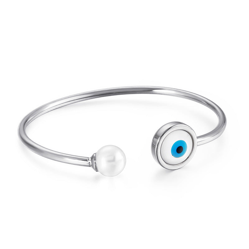 Good Luck Pearl Devil's Eye Open Bracelet