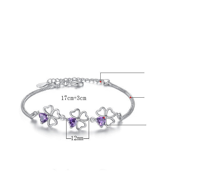 Amethyst Four Leaf Clover Women Bracelet