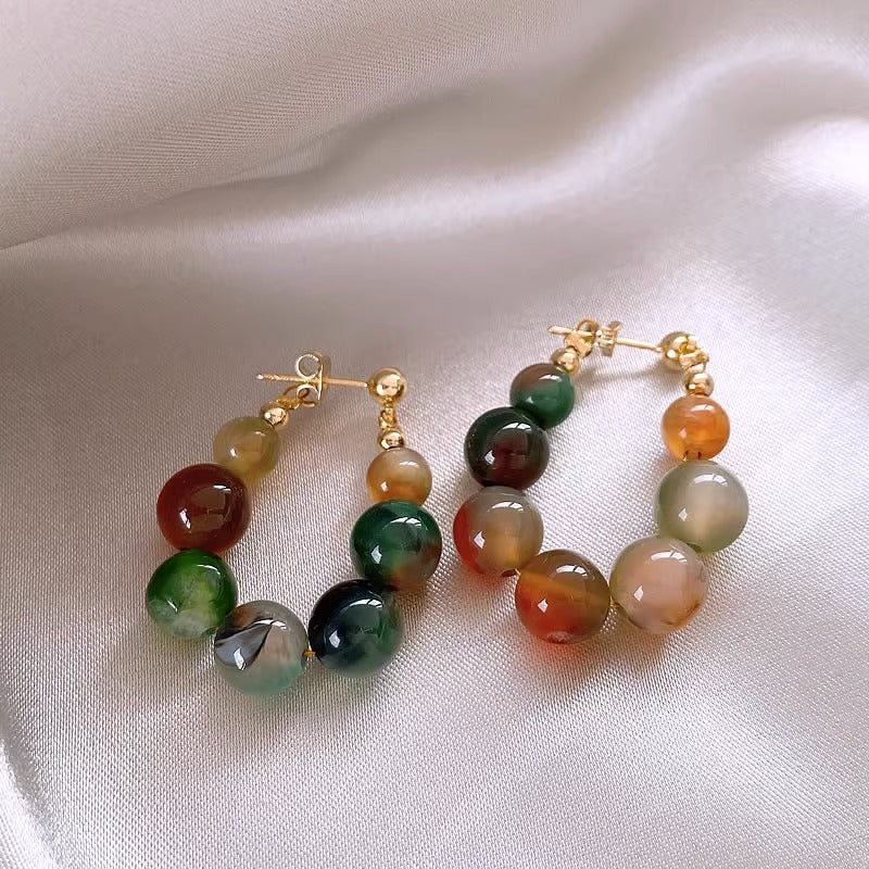 Peacock Agate Jade Beaded Women Earrings