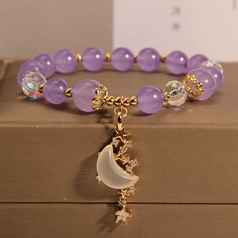 Chinese Style Amethyst Beaded Moon Bracelet For Women