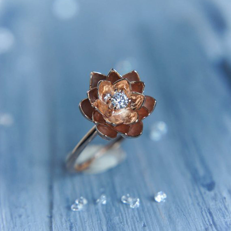 Silver Lotus Small Moonstone Women Ring