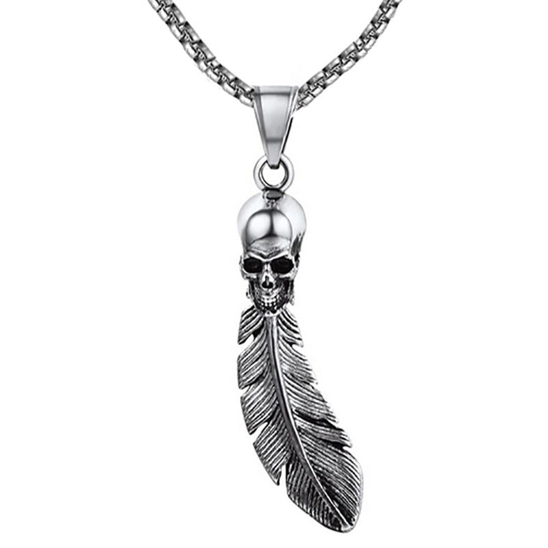 Skull Feather Pendant Punk Gothic Personality