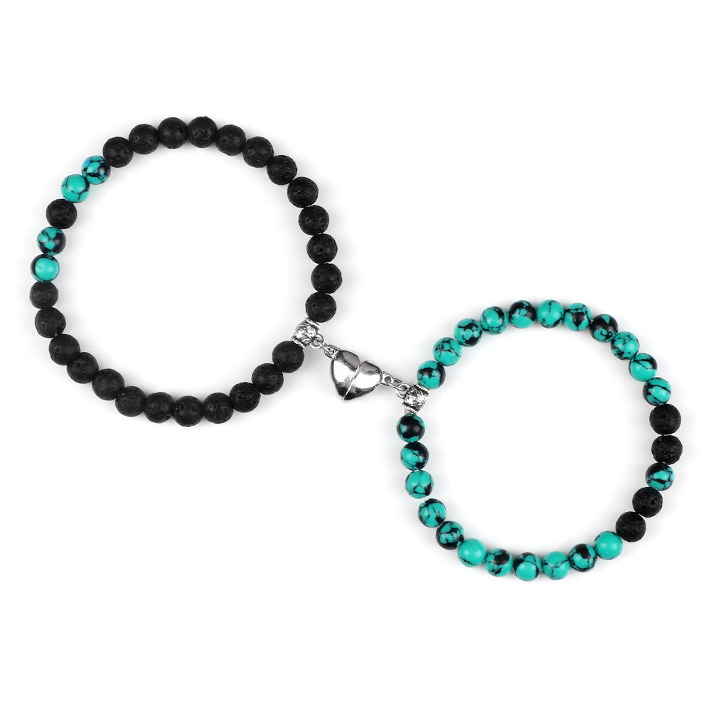 6mm Turquoise Volcanic Rock Tigereye Couple Bracelet