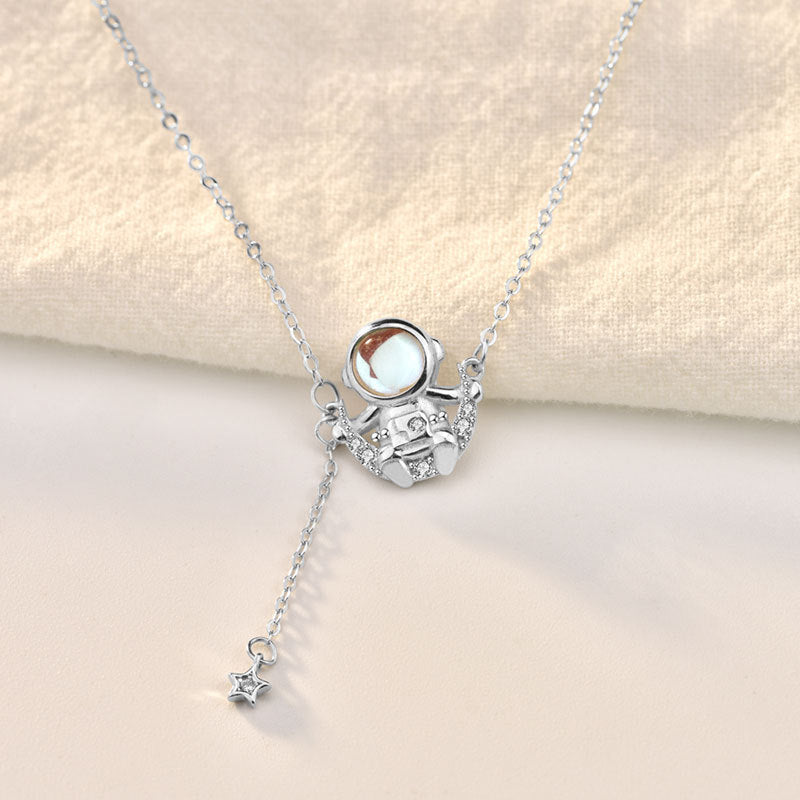 Moon Astronaut Moonstone Pendant Women Necklace