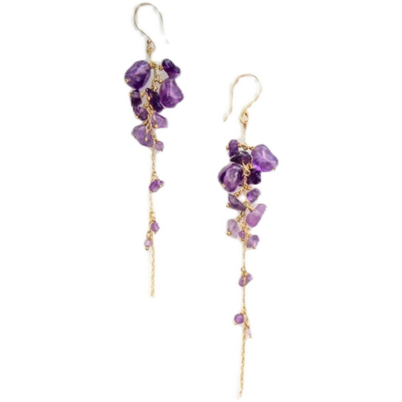 Elegant Tassel Amethyst Natural Amethyst Women Earrings