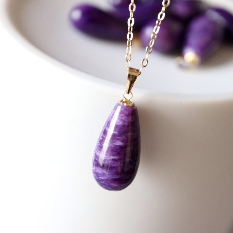 Natural Amethyst Water Drop Pendant Women Necklace