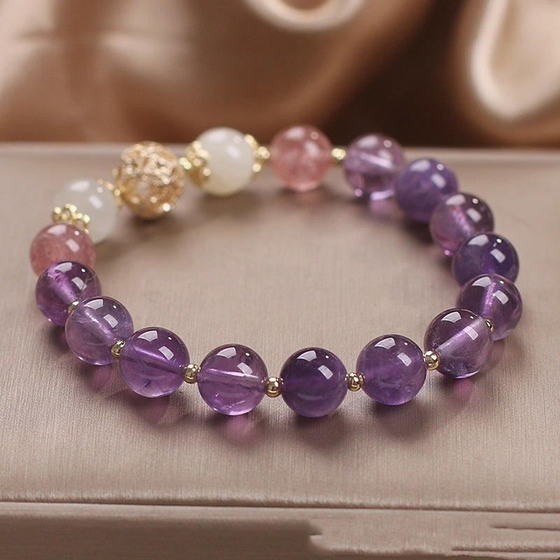 Natural Amethyst Lucky Beads Beaded Women Bracelet