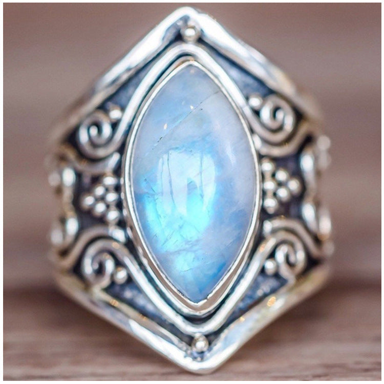 Antique Silver Vintage Moonstone Women Ring