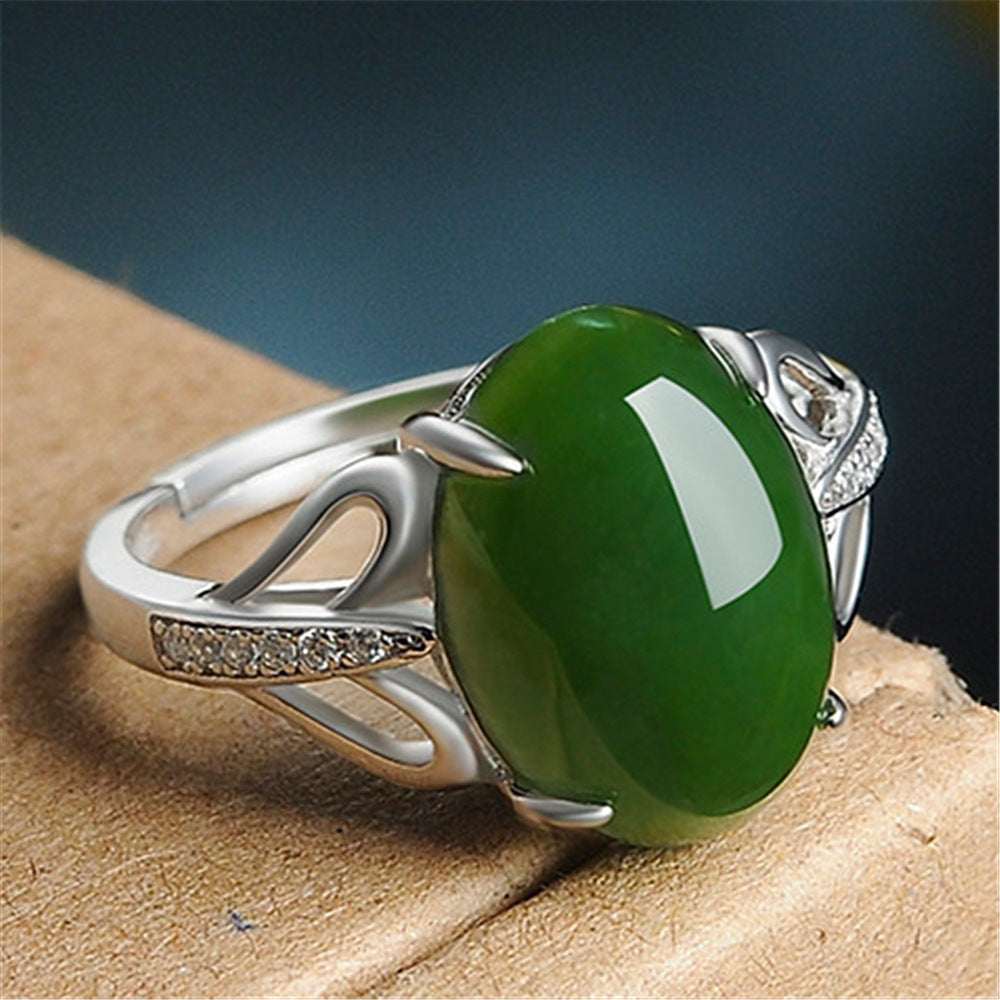 Fashion Green Agate Women Ring Simple Retro