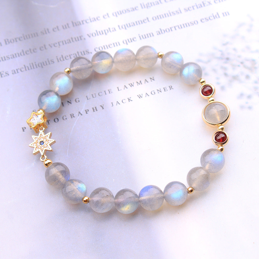 Natural Grey Moonstone Garnet Fashion Women Bracelet