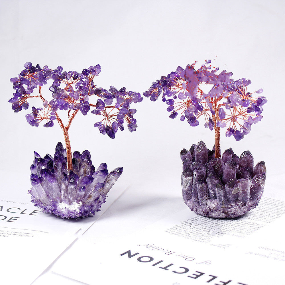 Natural Amethyst Flower Tree Amethyst Cluster Base Desktop Office Decoration Home Decor