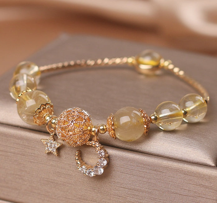 Natural Citrine Gold Gem Quartz Bracelet Women Light Luxury Star Moon Crystal Bracelet