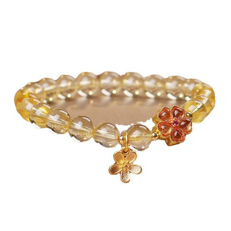 Women's Natural Citrine Fresh Flower Pendant Bracelet