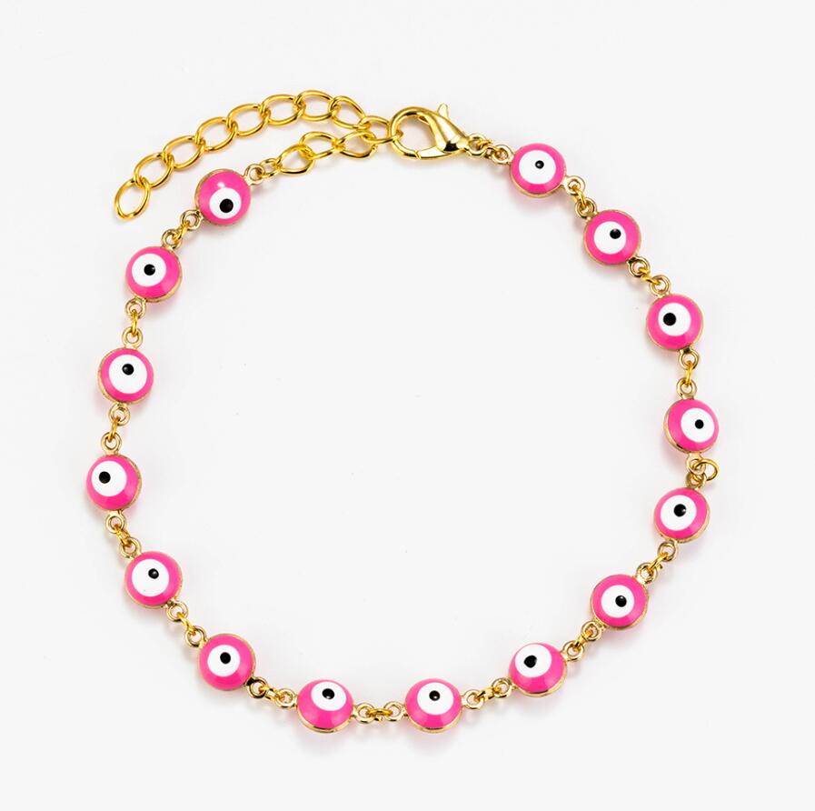 Evil Eye Colorful Drops Of Oil Eye Beaded Link Bracelet Lobster Clasp Adjustable Gold Chain Jewelry For Women Men Loves