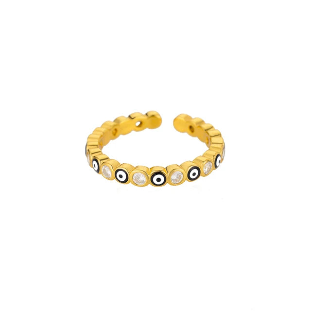 Turkish Zircon Evil Eye Rings For Women Open Gold Plated Stainless Steel Ring Couple Rings