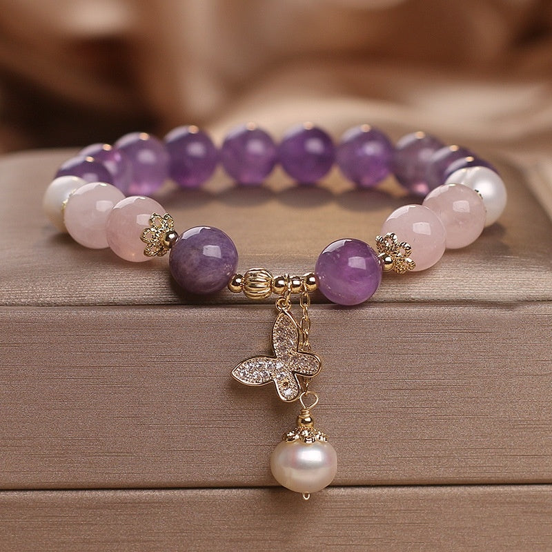 Natural Amethyst Butterfly Women Bracelet