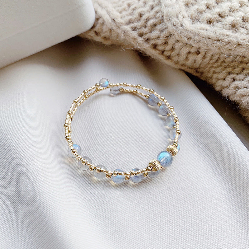 Women Double Layer Moonstone Natural Crystal Bracele