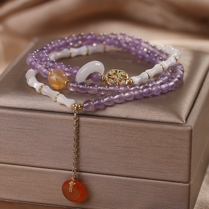 Natural Amethyst Bamboo Bracelet Women's Luxury