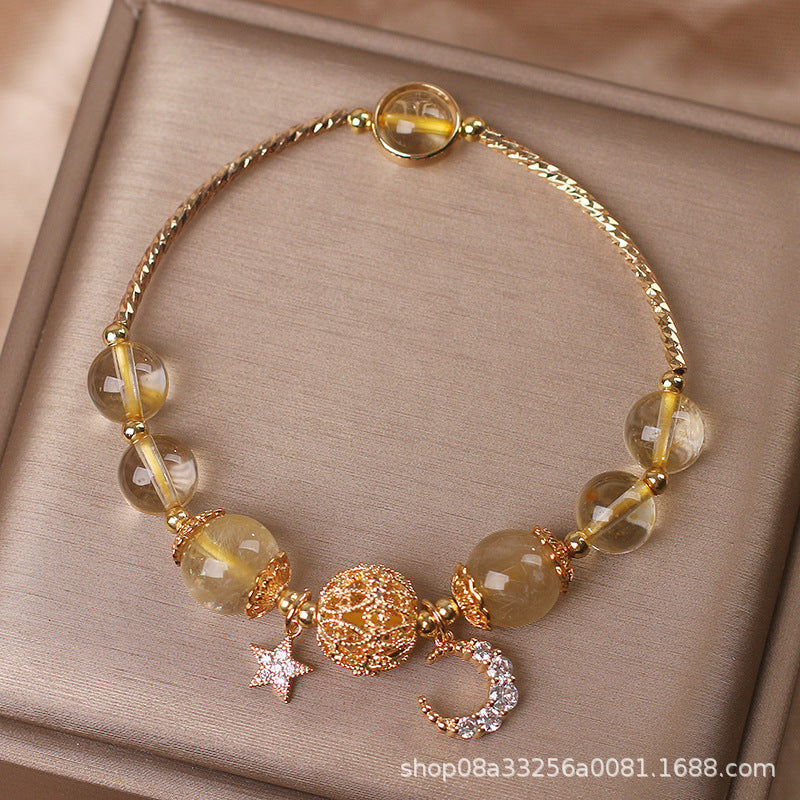 Natural Citrine Gold Gem Quartz Bracelet Women Light Luxury Star Moon Crystal Bracelet