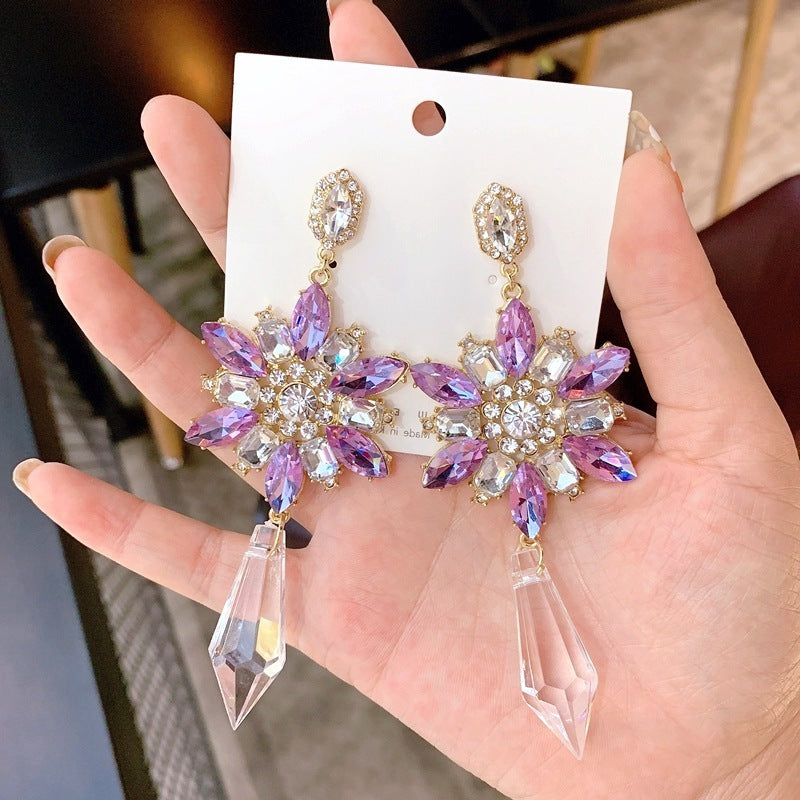 Amethyst Crystal Flower Women Earrings