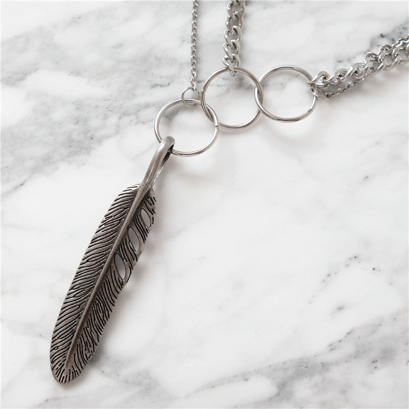 Hip-hop feather multi-layer men necklace