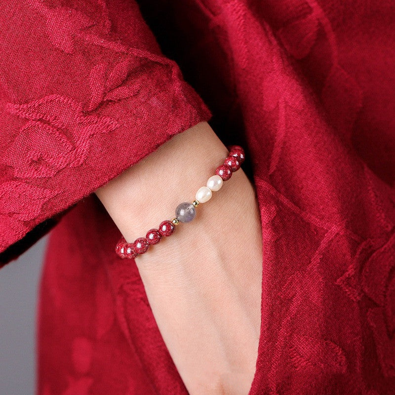 Vermillion Pearl Moonstone Couple Simple Women Bracelet