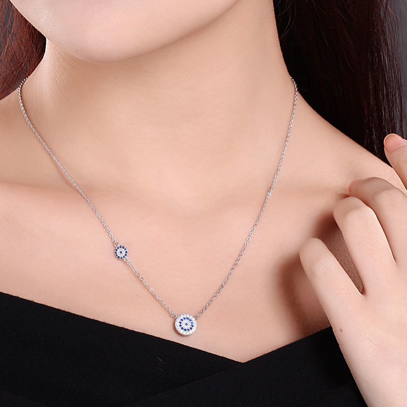 S925 Sterling Silver Evil Eye Clavicle Chain Necklace