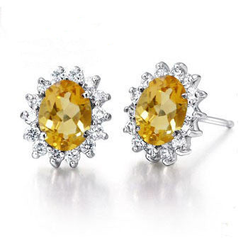 925 silver gold plated natural citrine earrings for women