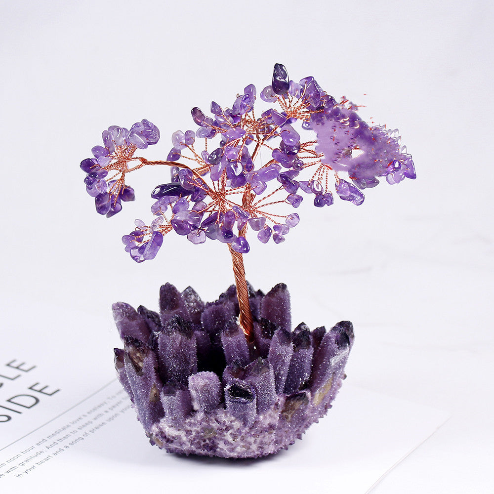 Natural Amethyst Flower Tree Amethyst Cluster Base Desktop Office Decoration Home Decor