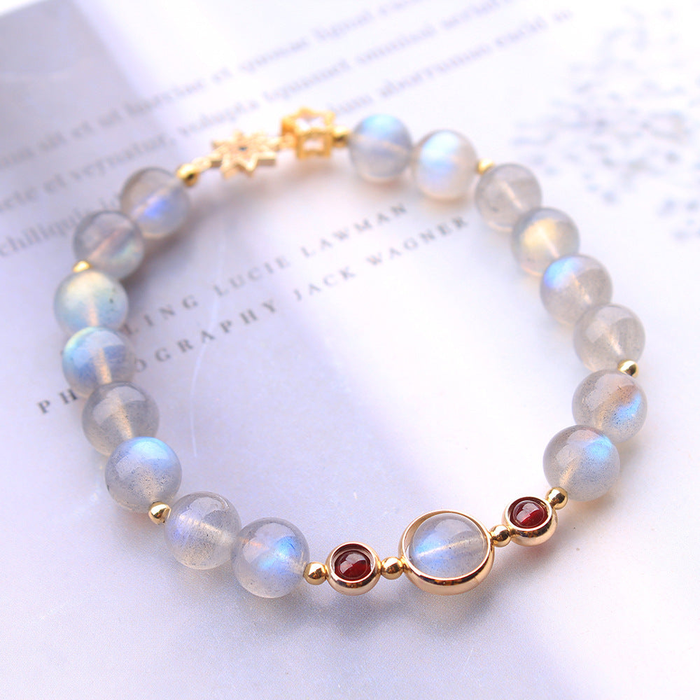 Natural Grey Moonstone Garnet Fashion Women Bracelet