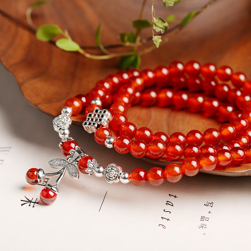 6mm Red Agate Bracelet 3 Circles Cherry Women Bracelet