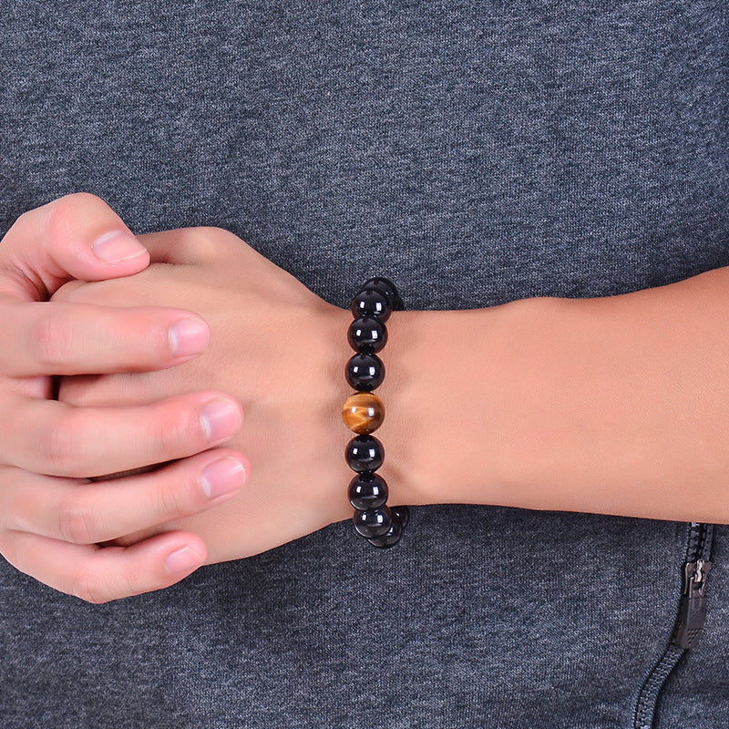 Natural Black Agate Bracelet Tiger Eye Men Bracelet