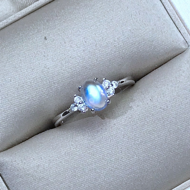 Inlaid Multi-carat Natural Blue Moonstone Women Ring Glass Quality