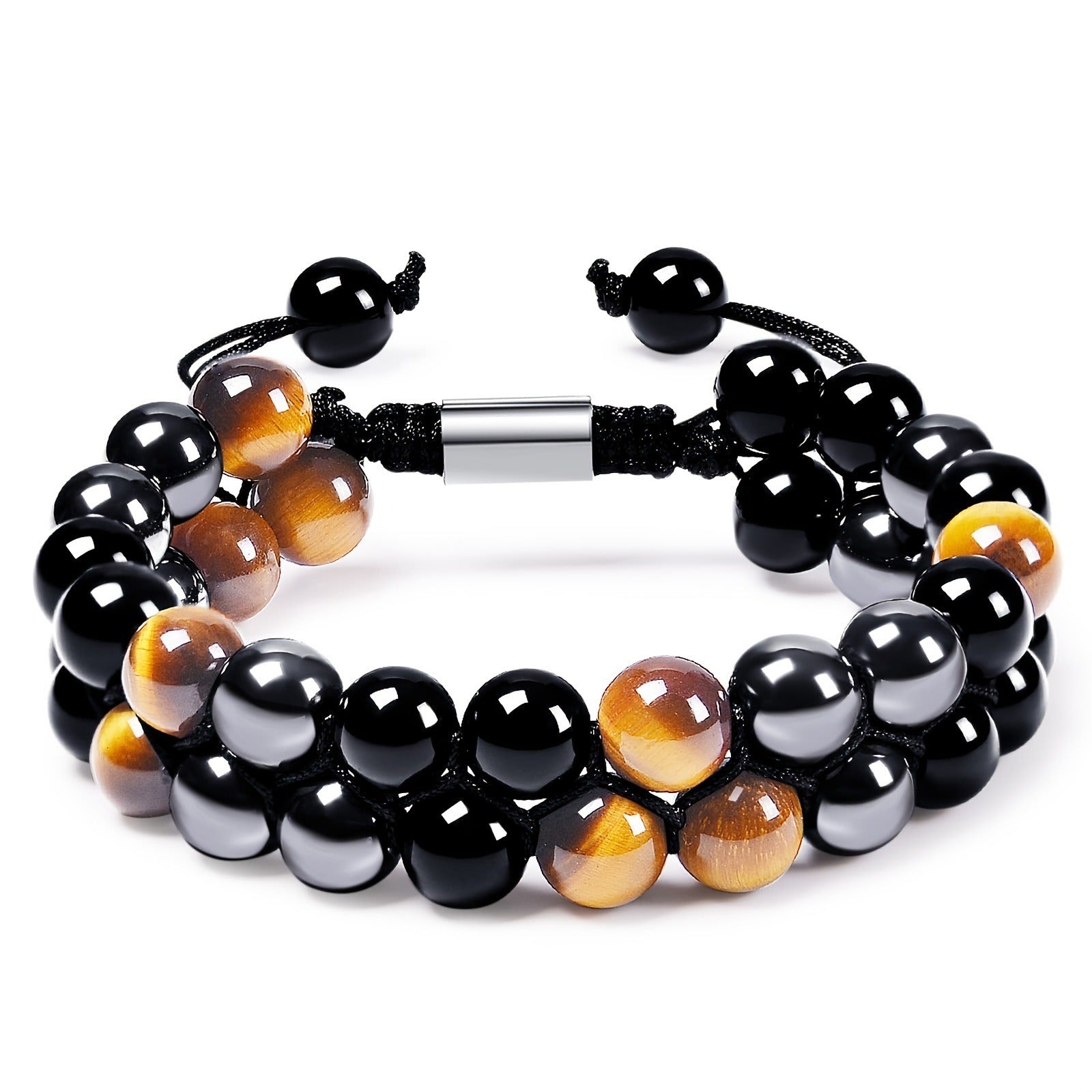 Natural Tiger Eye Agate Bracelet Men's Woven Adjustable Black Magnet Yoga Beaded Bracelet