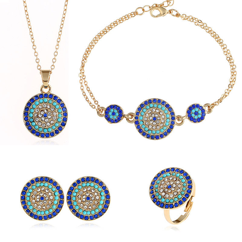 Jewelry Demon Evil Eye Necklace And Earrings Four Piece Set