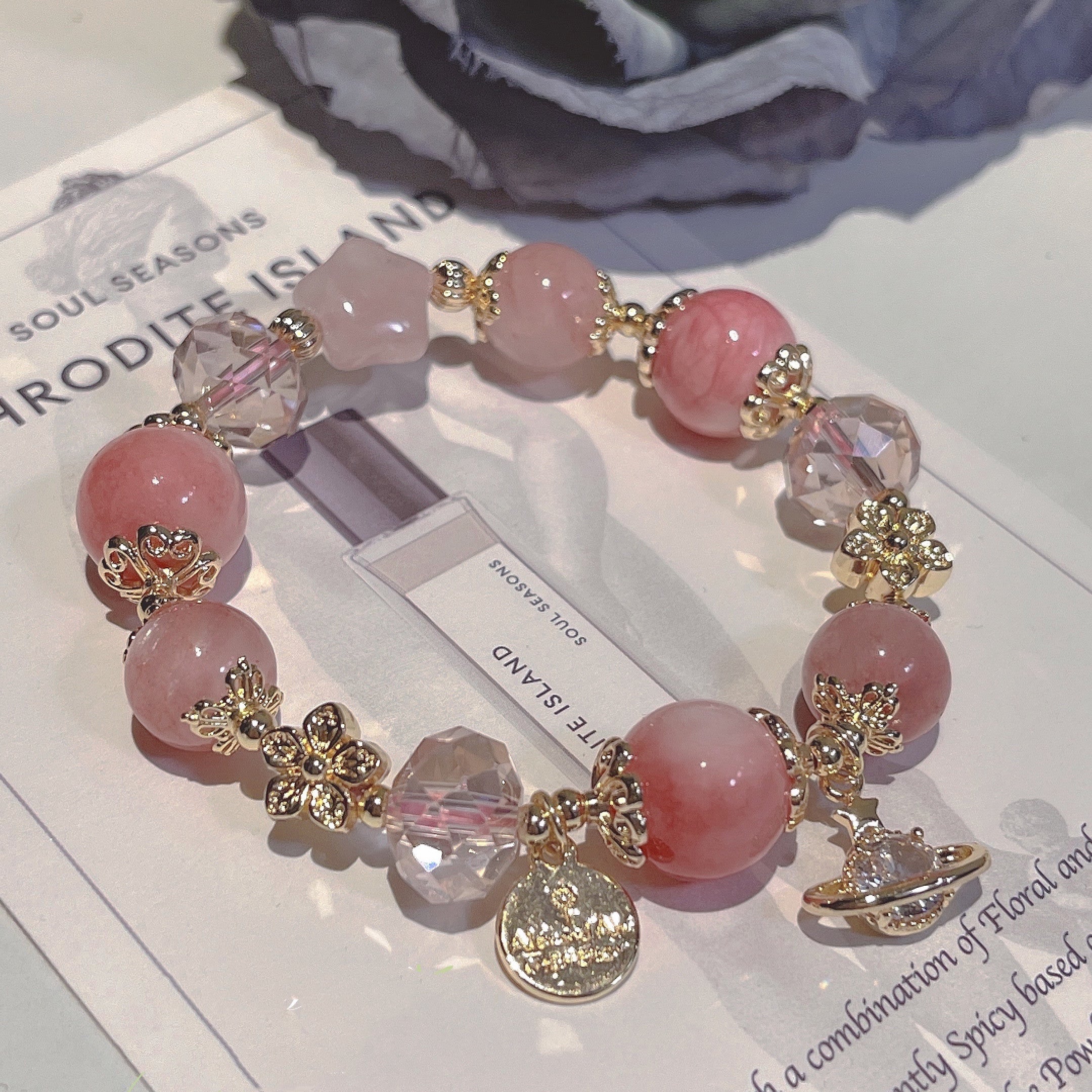 Cream Agate Natural Powder Crystal Women Bracelet