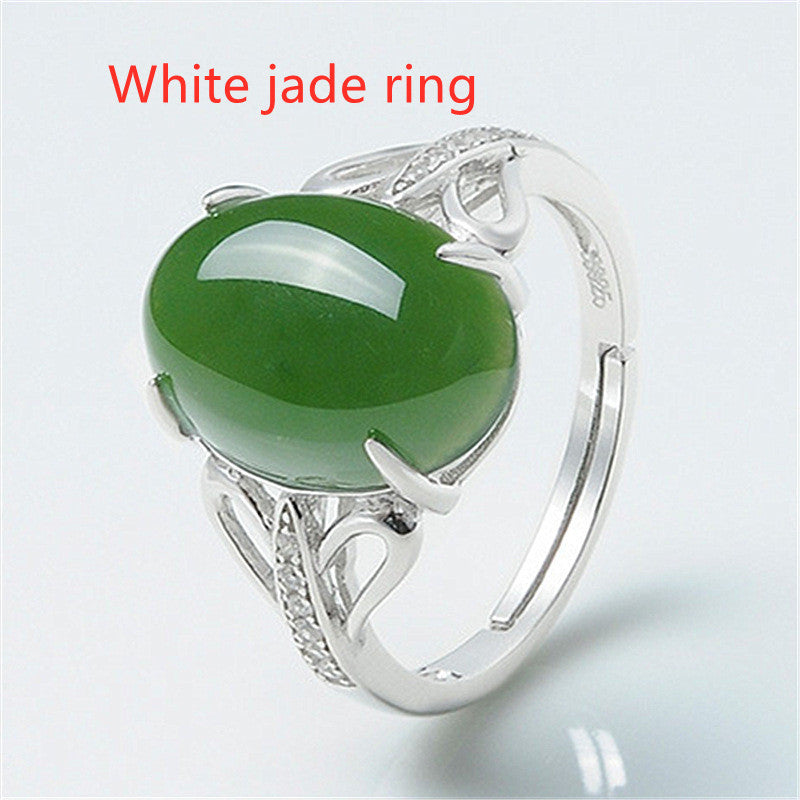 Fashion Green Agate Women Ring Simple Retro