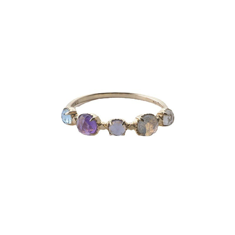 S925 Sterling Silver Natural Amethyst Labradorite Women Ring