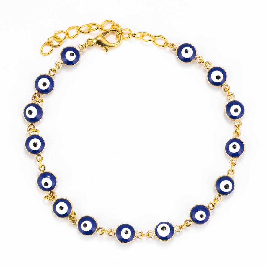 Evil Eye Colorful Drops Of Oil Eye Beaded Link Bracelet Lobster Clasp Adjustable Gold Chain Jewelry For Women Men Loves