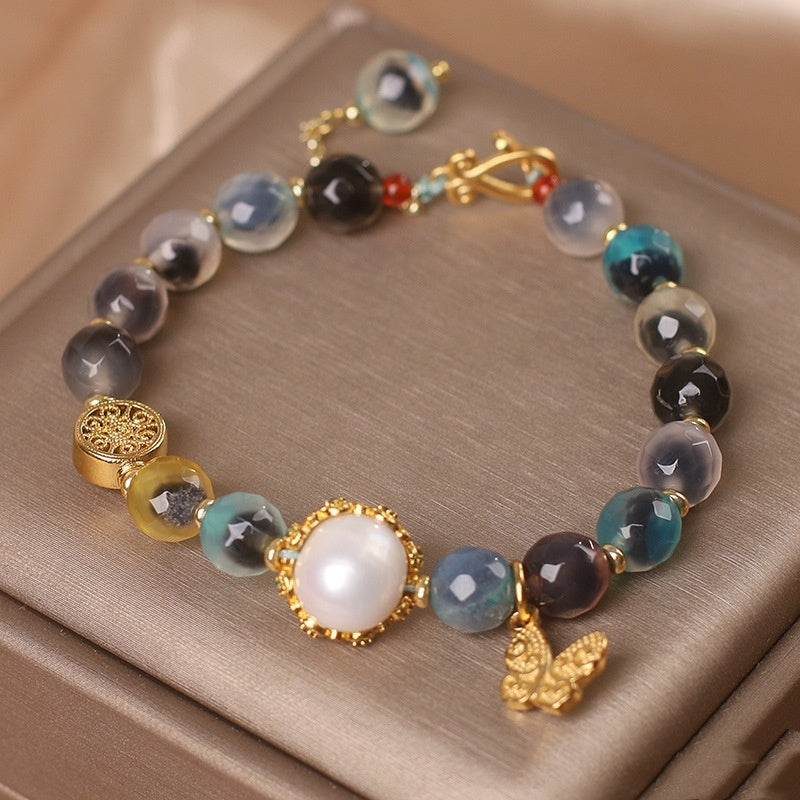 Ethnic Style Natural Heart Agate Women Bracelet