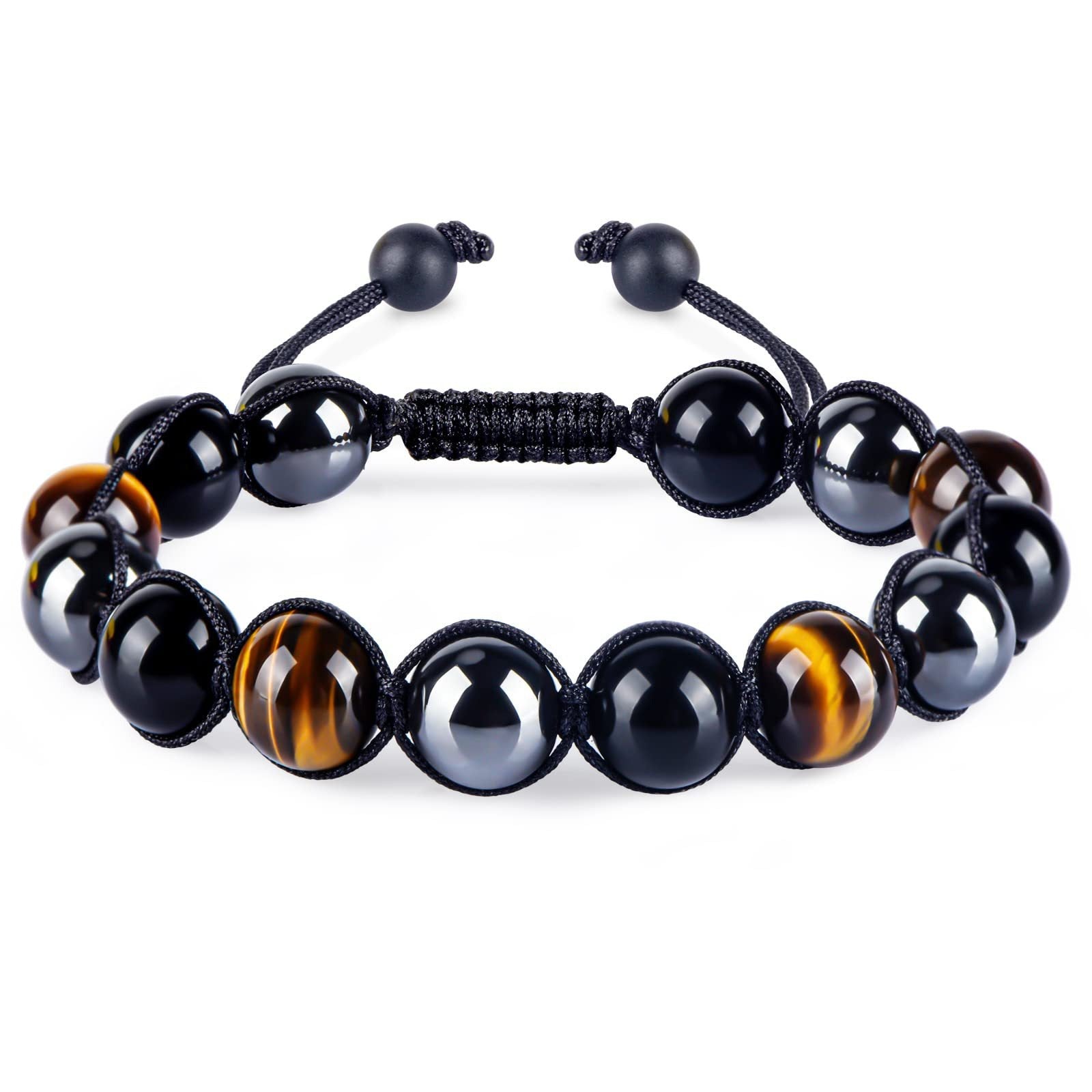 Natural Tiger Eye Agate Bracelet Men's Woven Adjustable Black Magnet Yoga Beaded Bracelet