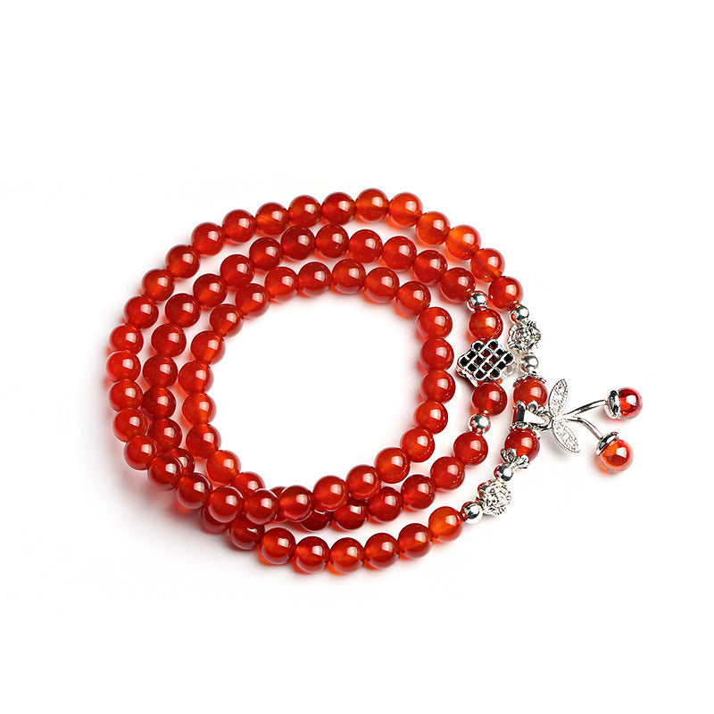 6mm Red Agate Bracelet 3 Circles Cherry Women Bracelet