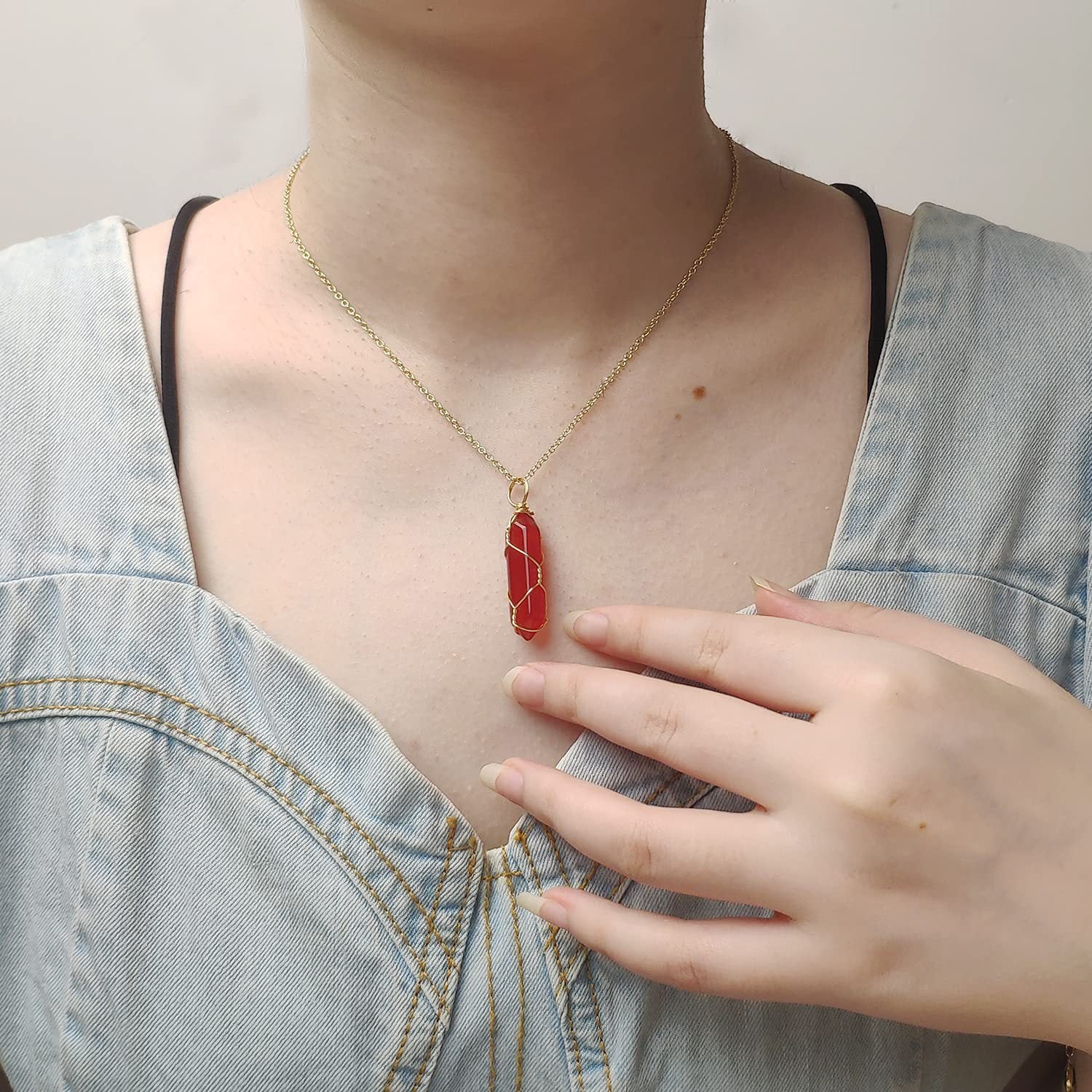 Agate Stone Crystal Pendant Simple Red Agate Women Necklace