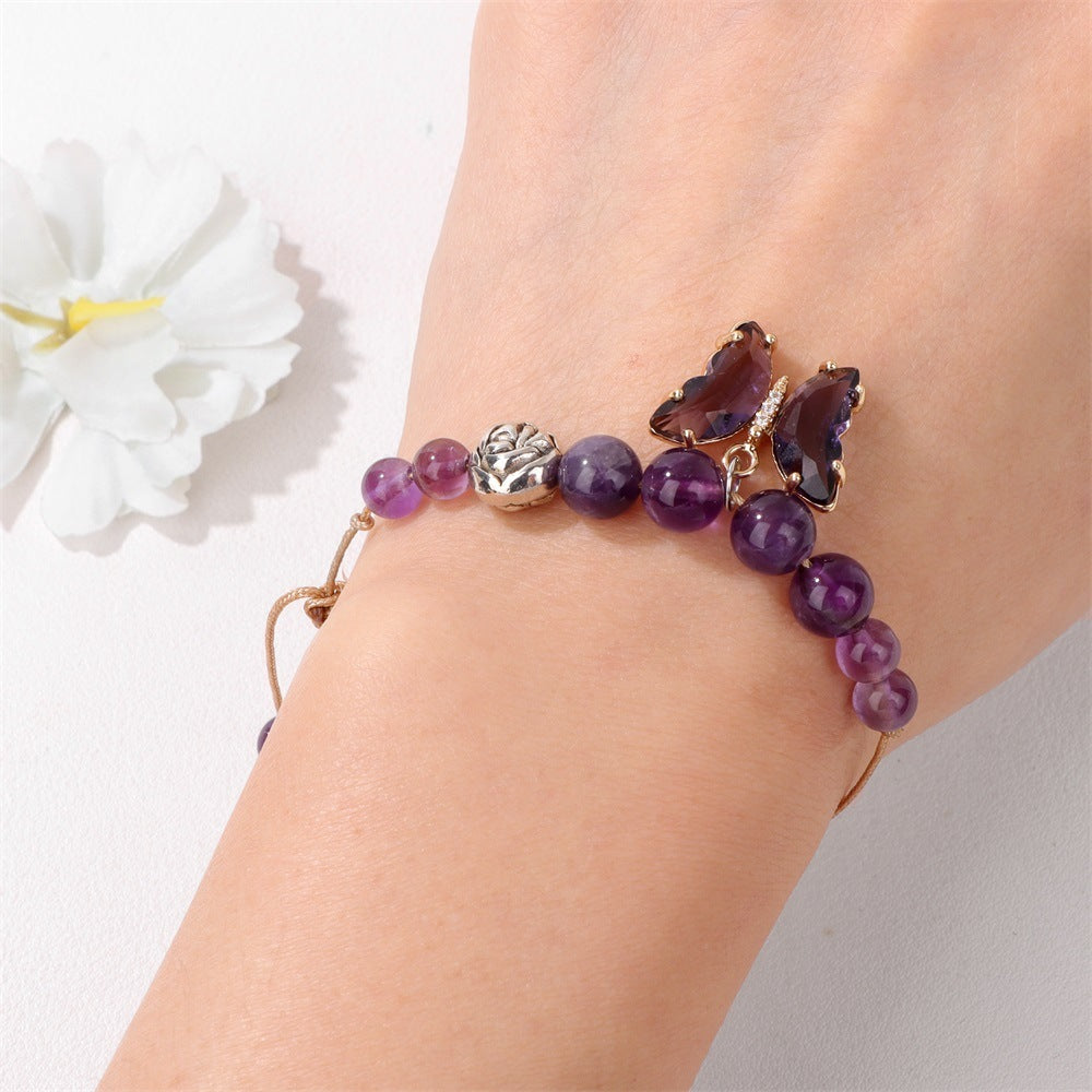 Women's Natural Stone Butterfly Amethyst Bracelet